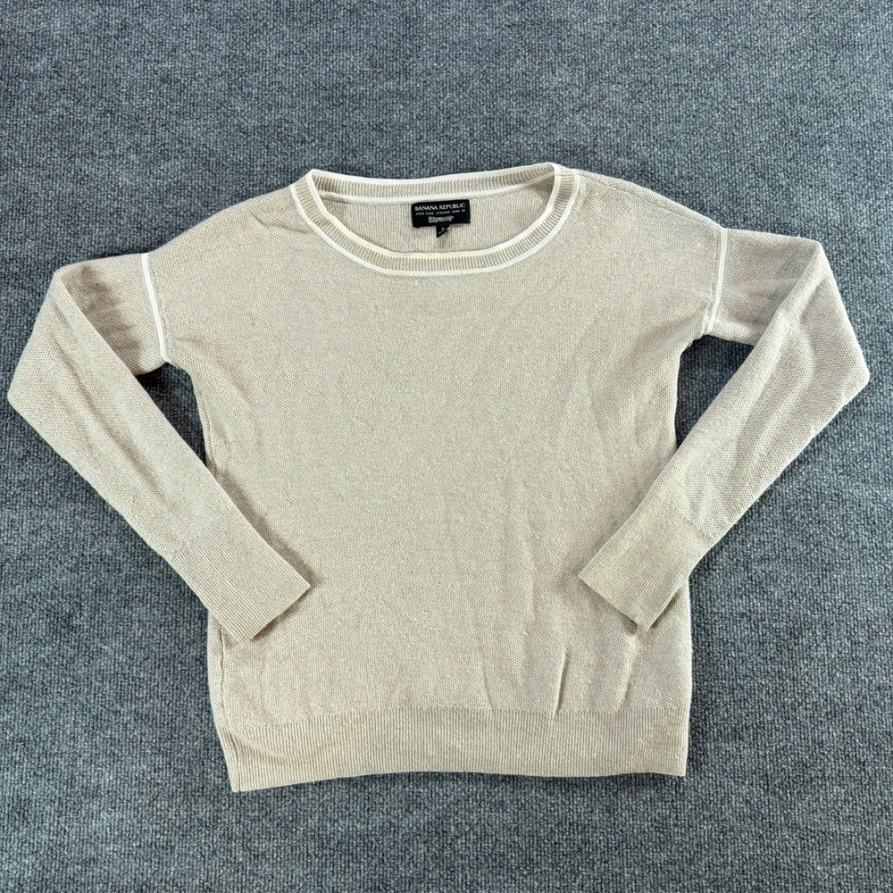 Banana Republic Merino Wool Cashmere Sweater Beige Oatmeal Crew Neck Small